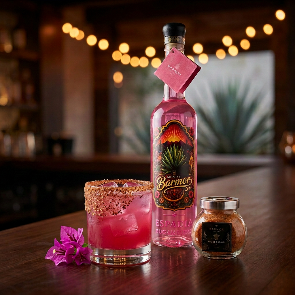 Mezcalita rosa intenso con abundante sal de gusano