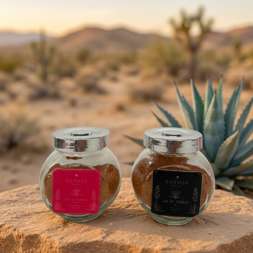 Sal de gusano Barmor en un paisaje desértico con agave